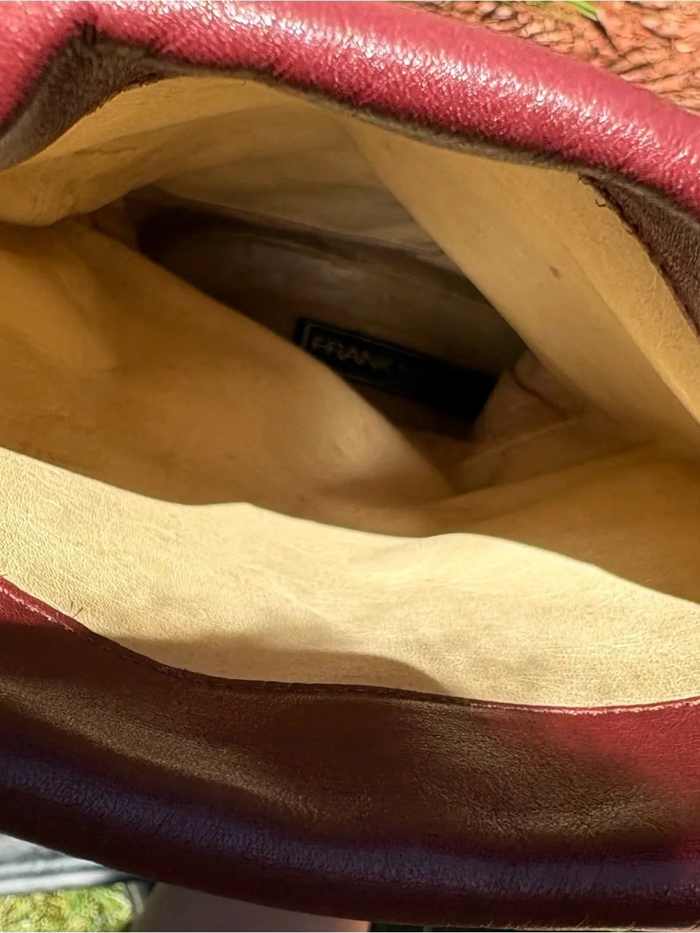 Vintage Italian Burgundy/Gold Trim Leather Slouch EU Size 38 Mid-calf Heels - Picture 9 of 9